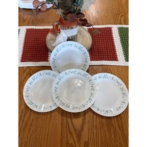 Corelle Abundance Salad Plates Set of 4 Blue Hearts Green Vines 7.25 Inch USA